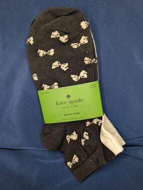 Kate Spade NWT 3-Pack Quarter Socks | Black Bows White & Grey Spade | Gift Set